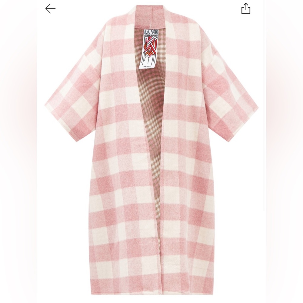 Women’s Pink Check Wool-Blend Long Coat - Picture 3 of 5